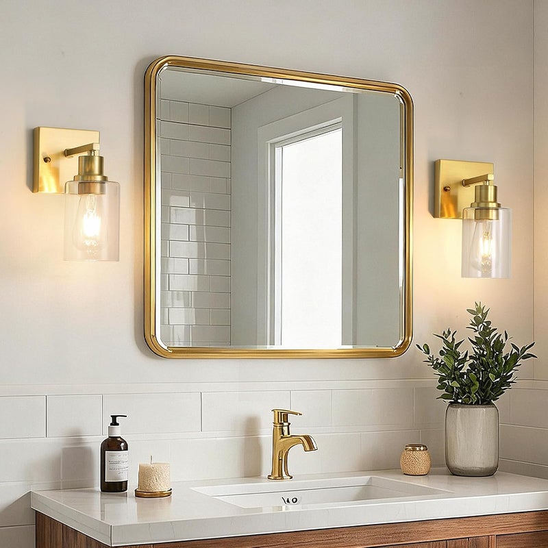EMONG Gold Bathroom Light Fixtures,1-Lights Brushed Brass Vanity Light with Clear Glass Shade, Wall Sconces for Hallway, Farmhouse, Living Room - Image 4